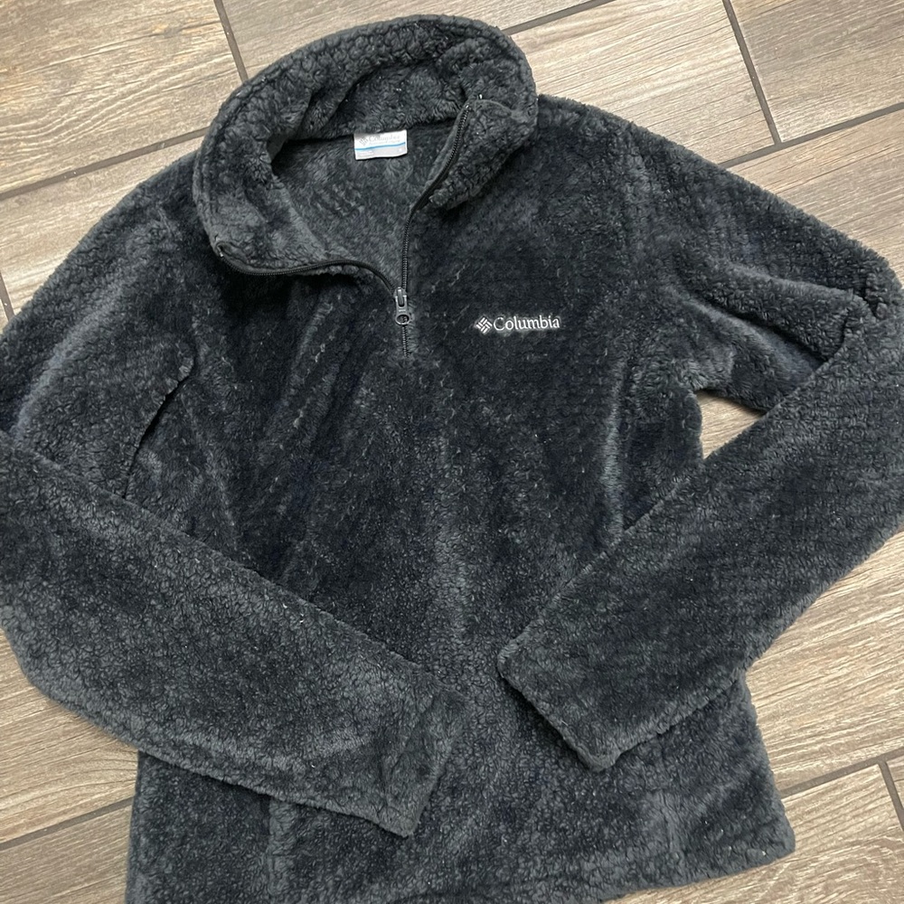 Columbia Black Plush Fleece Half-Zip Turtleneck Sweater